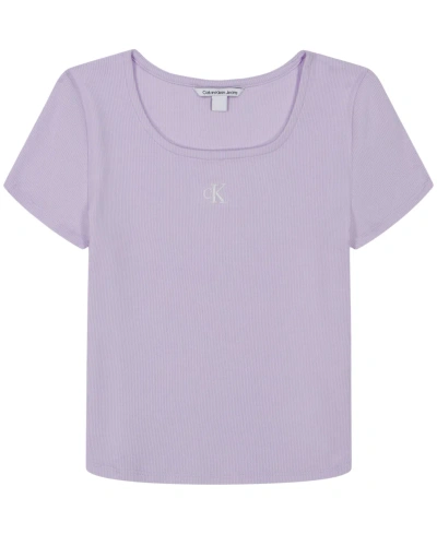 Calvin Klein Kids' Big Girls Square Neck Baby Short Sleeve T-shirt In Orchid Petal
