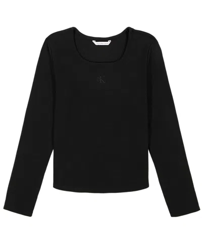 Calvin Klein Kids' Big Girls Square Neck Long Sleeve Top In Black
