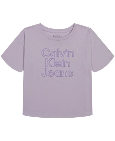 Calvin Klein Kids' Big Girls Stack Boxy Short Sleeve T-shirt In Orchid Petal