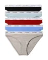 Calvin Klein Bikini, Pack Of 5 In Black/grey Heather/sterling Blue/glacier