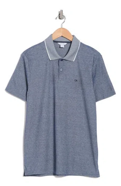Calvin Klein Birdseye Heather Interlock Polo In Navy Heather