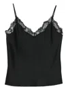Calvin Klein Satin Cami With Lace Trim And Spaghetti Straps In Black