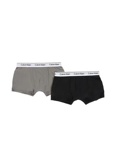 Calvin Klein Kids' Black Boxer Set For Boy With Logo In Multi