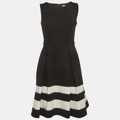 Calvin Klein Black Cotton Knit White Trim Fit And Flare Mini Dress