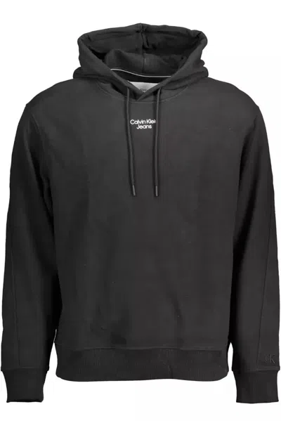 Calvin Klein Sleek Cotton Hooded Sweatshirt With Logo Print In Black