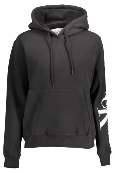 Calvin Klein Sleek Black Cotton Hoodie With Bold Print