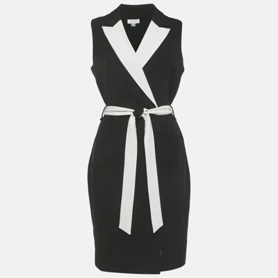 Pre-owned Calvin Klein Black Crepe Belted Sleeveless Short Dress S