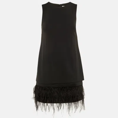 Pre-owned Calvin Klein Black Crepe Feather Trim Sheath Dress S