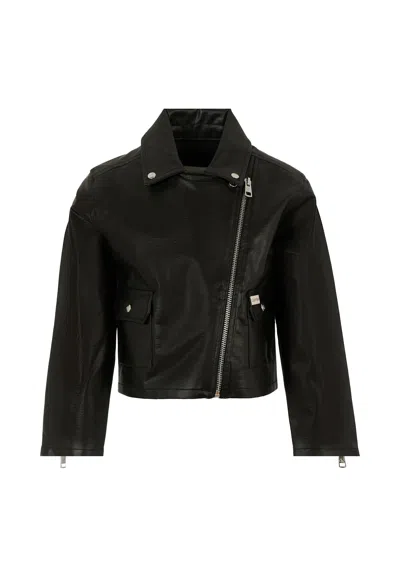 CALVIN KLEIN BLACK FAUX LEATHER JACKET FOR GIRL WITH LOGO
