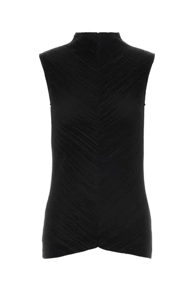 Calvin Klein Sl Plisse Mock Neck Top In Black