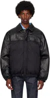Calvin Klein Black Paneled Leather Down Bomber Jacket In Vulcan