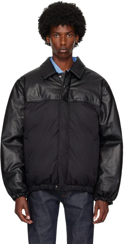 Calvin Klein Black Paneled Leather Down Bomber Jacket In Vulcan
