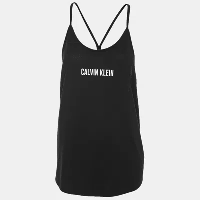 Pre-owned Calvin Klein Black Perforated Jersey Tank Tops L