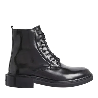 Calvin Klein Black Polished Zipper Closure Leather Ankle Boots