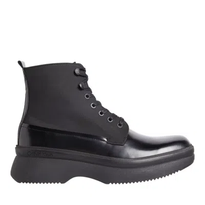 Calvin Klein Black Refined Lace-up Leather Fabric Ankle Boots