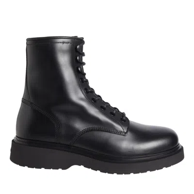Calvin Klein Black Smooth Leather Rugged Sole Lace-up Ankle Boots