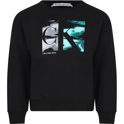 Calvin Klein Black Sweatshirt For Kids With Logo And Print