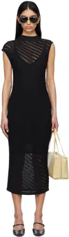 Calvin Klein Black Textured Viscose Maxi Dress In Ub1 Black