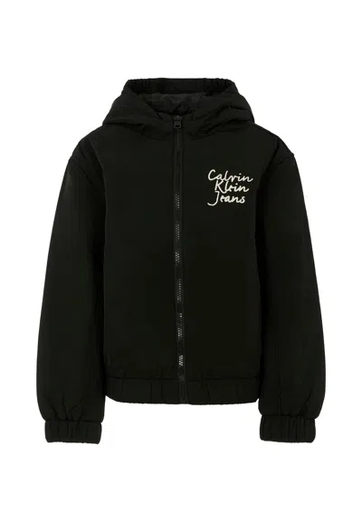 Calvin Klein Black Windbreaker Jacket For Kids With Logo