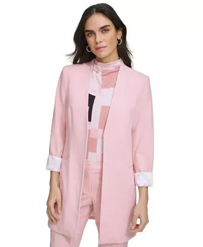 Calvin Klein Blazer Jacket Women's Petite 12p Pink Open Frontsleeve Fts1342