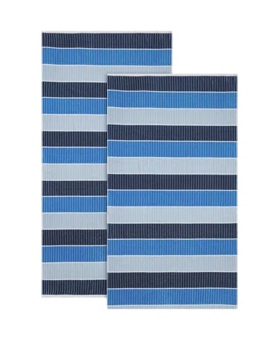 Calvin Klein Blocked Terry Yarn Dyed Stripe Beach Towel Set, 68" X 36" In Blue