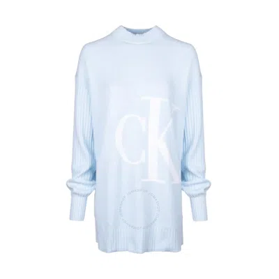 Calvin Klein Blown Up Off Placed Logo Print Dress In Blue