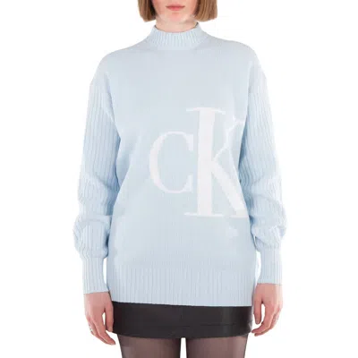 Calvin Klein Blown Up Off Placed Logo Print Dress In Blue