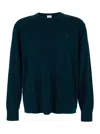 Calvin Klein Blue Crewneck Sweater With Logo Embroidery On The Front And Dropped Shoulders In Wool Man In Blue