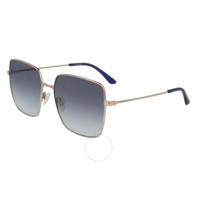 Calvin Klein Blue Gradient Square Ladies Sunglasses Ck20135s 780 58 In Blue / Gold / Rose / Rose Gold