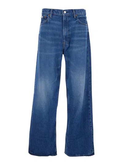 Calvin Klein Blue Jeans With Wide Leg And Logo Patch On The Rear In Denim Man In Brown