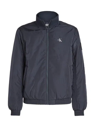 Calvin Klein Blue Zip-up Jacket With Stand Collar And Subtle Logo
