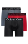Calvin Klein Bold Logo 3-pack Boxer Briefs In Black/red/turbulence