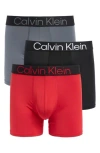 Calvin Klein Bold Logo 3-pack Boxer Briefs In Ohe Turbulence
