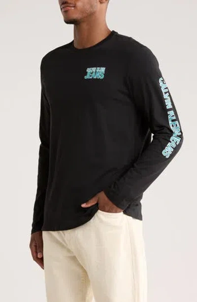 Calvin Klein Bold Long Sleeve Graphic T-shirt In Black