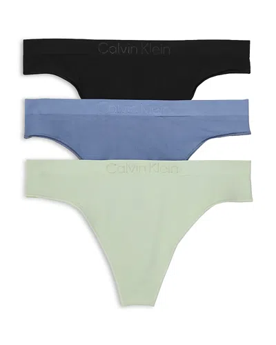 Calvin Klein Bonded Flex Seamless Thong, Pack Of 3 In Blue