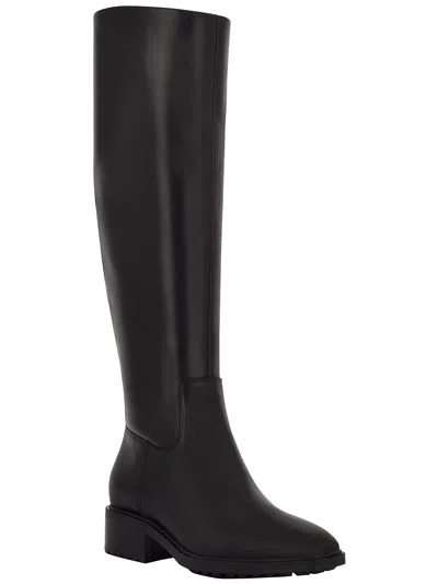Calvin Klein Botina Womens Leather Zipper Knee-high Boots In Black