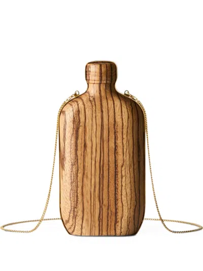 Calvin Klein Bottle-shaped Wood Shoulder Bag In Brown