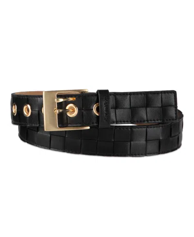 Calvin Klein Box-woven Harness Buckle Belt In Black