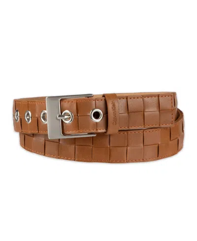 Calvin Klein Box-woven Harness Buckle Belt In Brown
