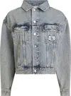 Calvin Klein Boxy Cropped Jacket With Logoed Button Details In Blue