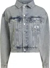 Calvin Klein Boxy Cropped Jacket With Logoed Button Details In Gray