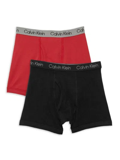 Calvin Klein Kids' Boy's 2-pack Stretch Cotton Boxer Briefs In Black Red