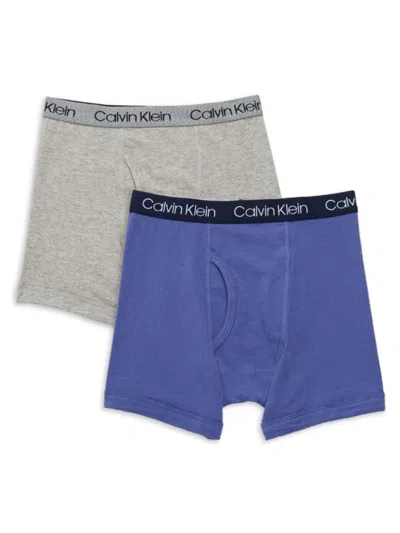 Calvin Klein Kids' Boy's 2-pack Stretch-cotton Boxer Briefs In Blue Grey