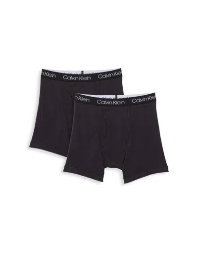 Calvin Klein Kids' Boy's 2-pack Stretch-cotton Boxer Briefs In Solid Black