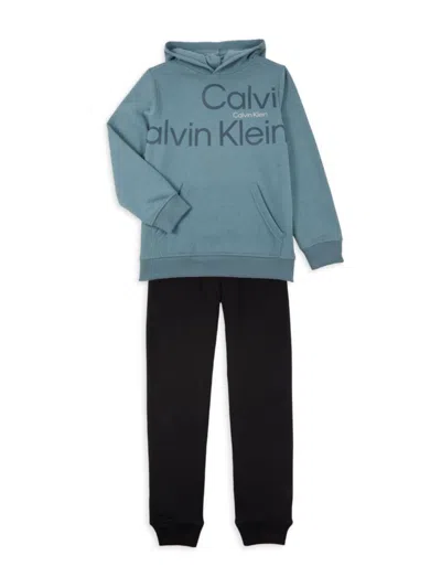 Calvin Klein Kids' Boy's 2-piece Logo Hoodie & Pants Set In Green