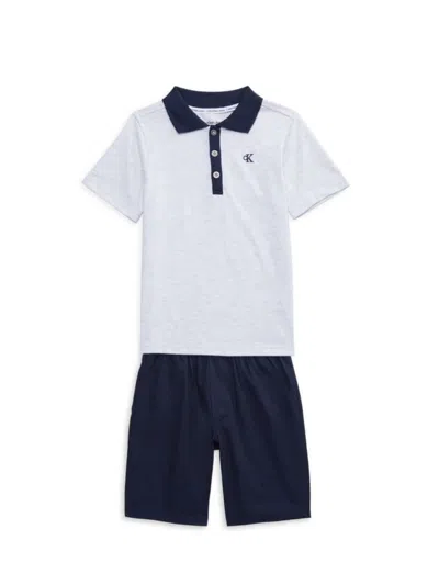 Calvin Klein Kids' Boy's 2-piece Logo Polo & Shorts Set In White Multi