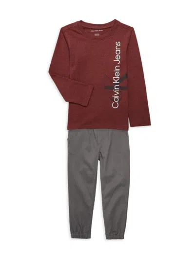 Calvin Klein Kids' Boy's 2-piece Tee & Pants Set In Red
