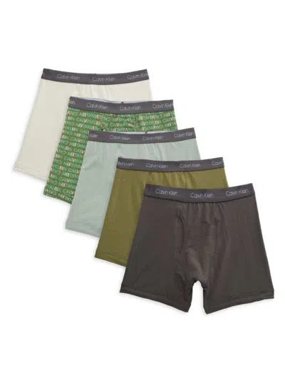 Calvin Klein Boy's 5-pack Logo Boxer Briefs In Olive