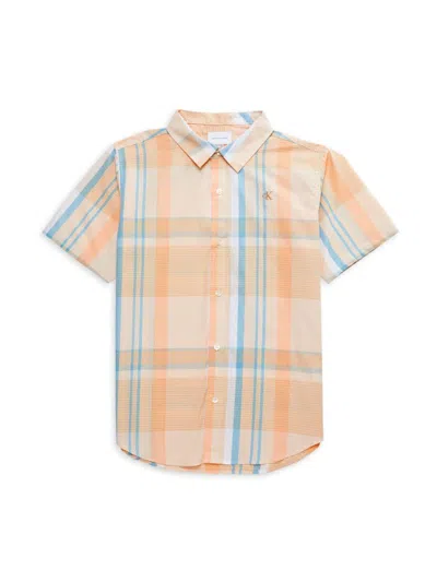 Calvin Klein Kids' Boy's Checked Shirt In Peach Cobbler
