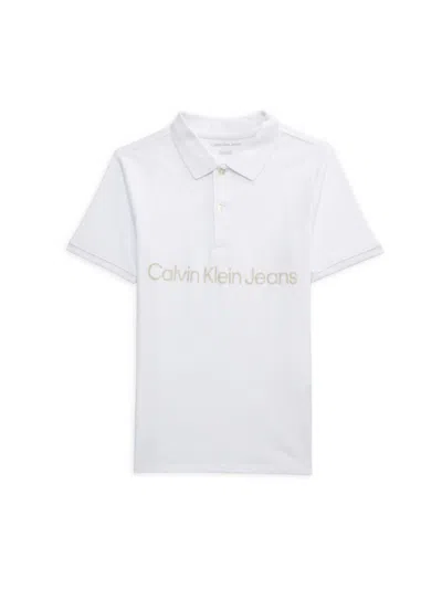 Calvin Klein Kids' Boy's Logo Cotton Polo Shirt In White